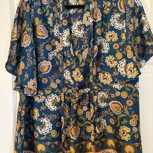 Ann Taylor Floral Blue Blouse